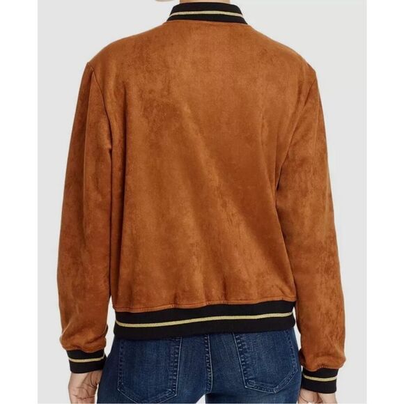 Aqua Women’s Lined Snap Button Stretchy Long Sleeve Bomber Jacket Brown Size Sma - Picture 4 of 9